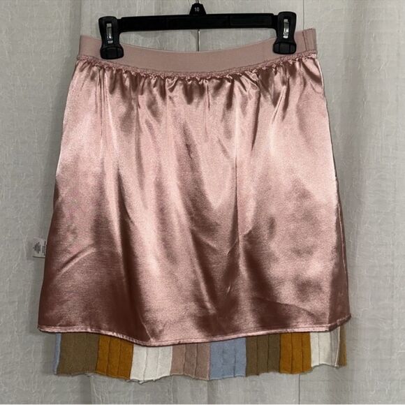 Anthro M Eva Franco Color Block Ribbed Metallic Stripes Knit Knee Length Skirt - Picture 10 of 12